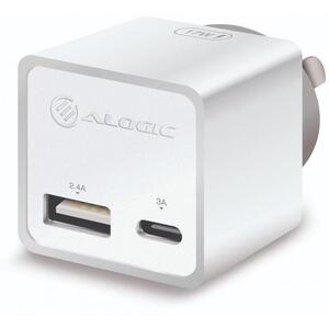 Alogic 2 Port USB-C & USB-A Mini Wall Charger - 3A + 2.4A - 17W White