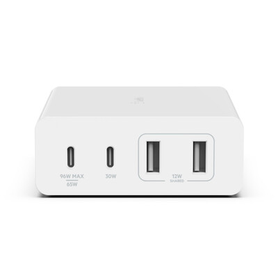 Belkin BOOST CHARGE 108W 4 Ports USB GaN Desktop Charger with Intelligent Power Sharing - White (WCH010auWH) - Intelligent Power Sharing