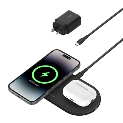 Belkin WIZ021AUBK BoostCharge Pro 2-in-1 Magnetic Wireless Charging Pad with Qi2 15W - Black