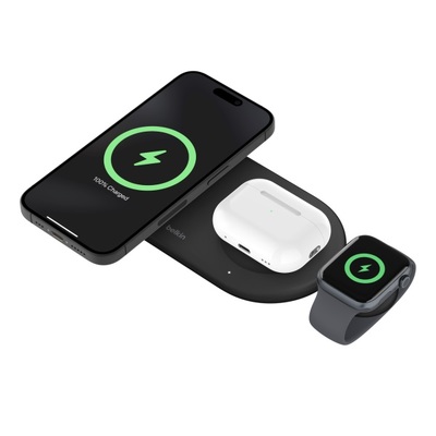 BELKIN WIZ022AUBK BoostCharge Pro 3-in-1 Magnetic Wireless Charging Pad with Qi2 15W