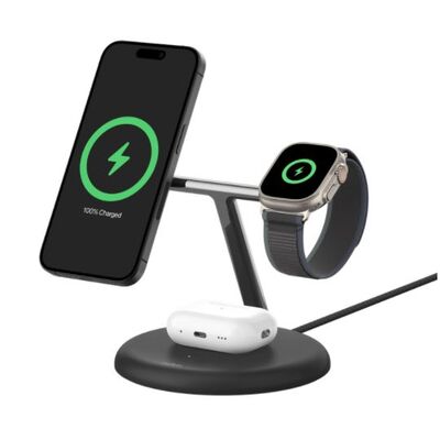 BELKIN WIZ023AUBK BoostCharge Pro 3-in-1 Magnetic Wireless Charging Stand with Qi2 15W