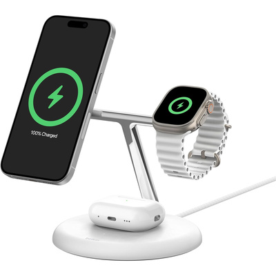 BELKIN WIZ023AUWH BoostCharge Pro 3-in-1 Magnetic Wireless Charging Stand with Qi2 15W